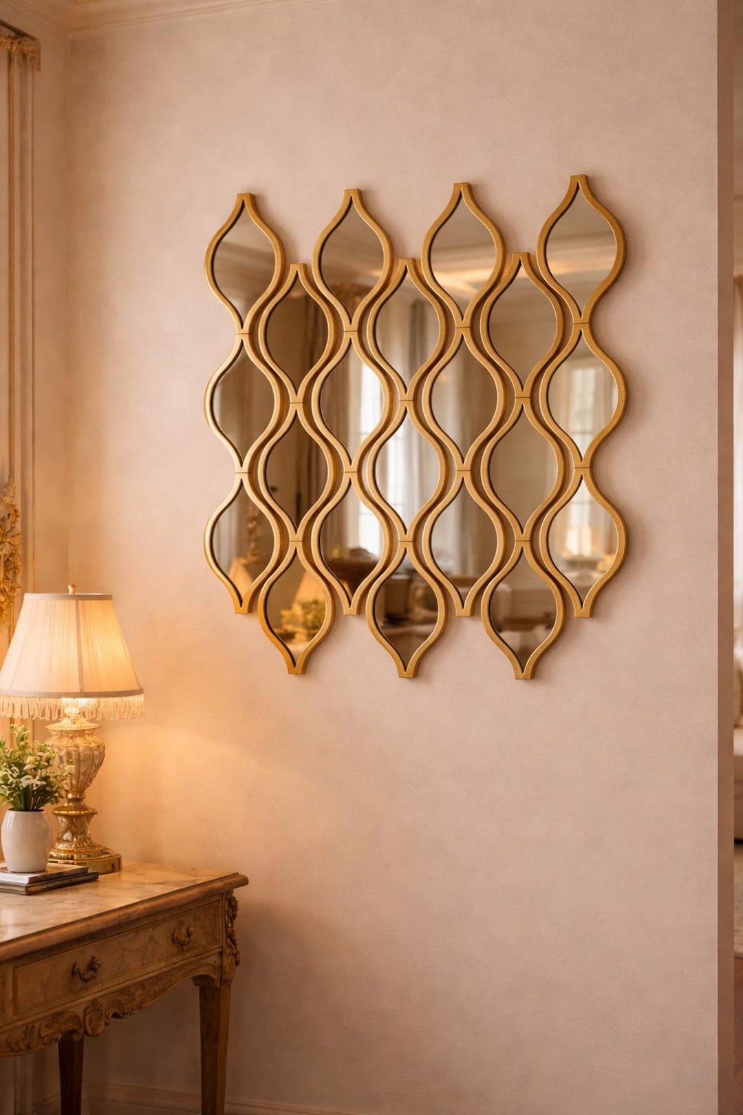 Elegant Curvy Gold Framed Wall Mirror Set of 12 for Stylish Home Decor ...