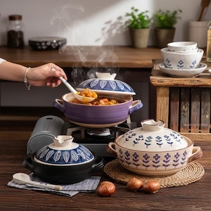 Japansk keramisk gryta med lock - rustikt köksredskap