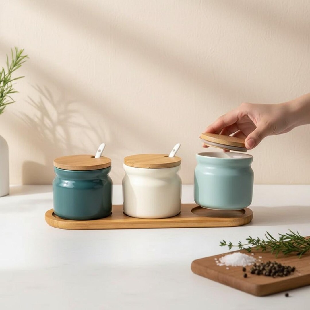 Minimalist Kitchen Condiment Container Organizer for Salt, Oil, Spices ...