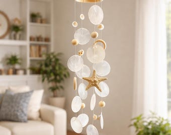 Campanelli eolici a conchiglia Capiz per esterni, patio e giardino – Decorazione con campanelli eolici da spiaggia costiera – Regalo di condoglianze commemorative – Campanelli eolici a conchiglia da appendere al portico