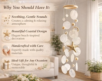 Capiz Shell Wind Chimes, Decorative Beach Wind Chime, Memorial Gift, Patio and Garden Decor, Classic Hanging Chimes