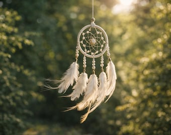 Feather Wind Chime Boho Decor, Dreamcatcher Suncatcher, Car Hanging Pendant, Wall Hanging, Bohemian Room Decor Gift