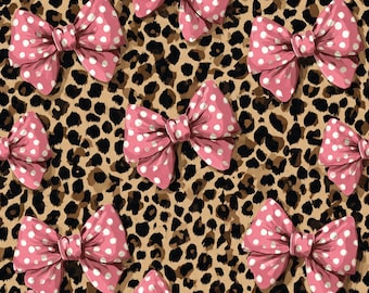 Leopard Bow Seamless Pattern | Pink Polka Dot Coquette Cheetah PNG | Girly Animal Print Digital Paper | Tumbler Fabric | 300 DPI