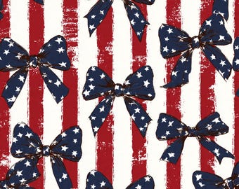 Vintage American Flag Bow Seamless Pattern | Distressed Red Stripes Navy Stars PNG | 4th of July Coquette | 300 DPI | Commercial Use
