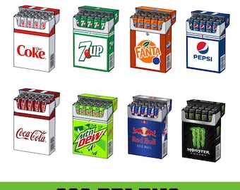 Soda Pack Clipart PNG | 8 Retro Pop Can Carton Bundle | Energy Drink Box Art | Y2K Grocery Clip Art | Instant Download