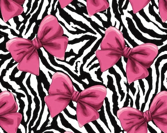 Pink Bows Zebra Print Seamless Pattern | Coquette Animal Print PNG | Girly Hot Pink Bow Digital Paper | Y2K 2000s | 300 DPI | Commercial