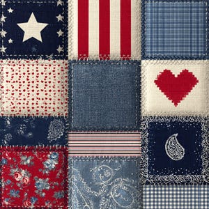 Americana Patchwork Seamless Pattern | Instant Download | 4th of July Denim Quilt Digital Paper PNG | Patriotic Fabric PatternCommercial Use
