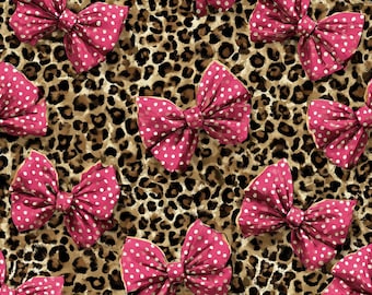 Leopard Coquette Bow Seamless Pattern | Pink Polka Dot Bow Cheetah PNG | Girly Animal Print | Tumbler Fabric | Commercial Use
