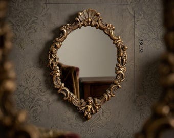 Miroir mural doré clair de luxe, Miroir rétro doré, Décoration murale, Décoration d'intérieur, Miroir mural, Élément décoratif élégant, Décoration bohème