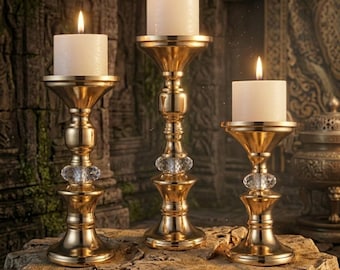 Goldkristall-Stumpenkerzenhalter, Metallhochzeits-Tafeldekorationsset