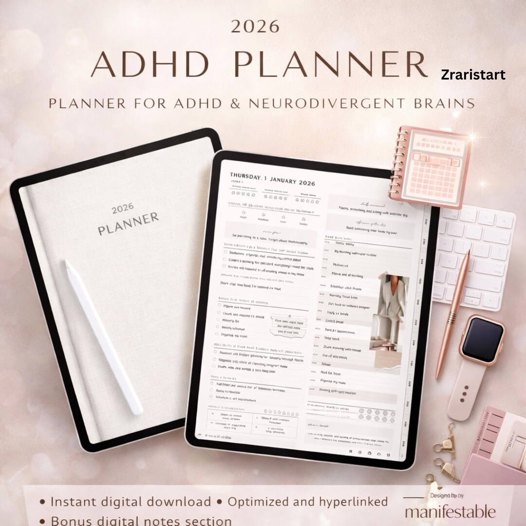 ADHD Digital Planner 2026 for iPad | Hyperlinked Goodnotes Planner ...