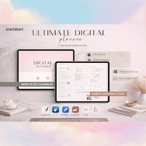 All-in-One Digital Planner, GoodNotes graphique | Hyperlinked GoodNotes Planner PDF | iPad Daily Weekly Monthly Productivity Planner