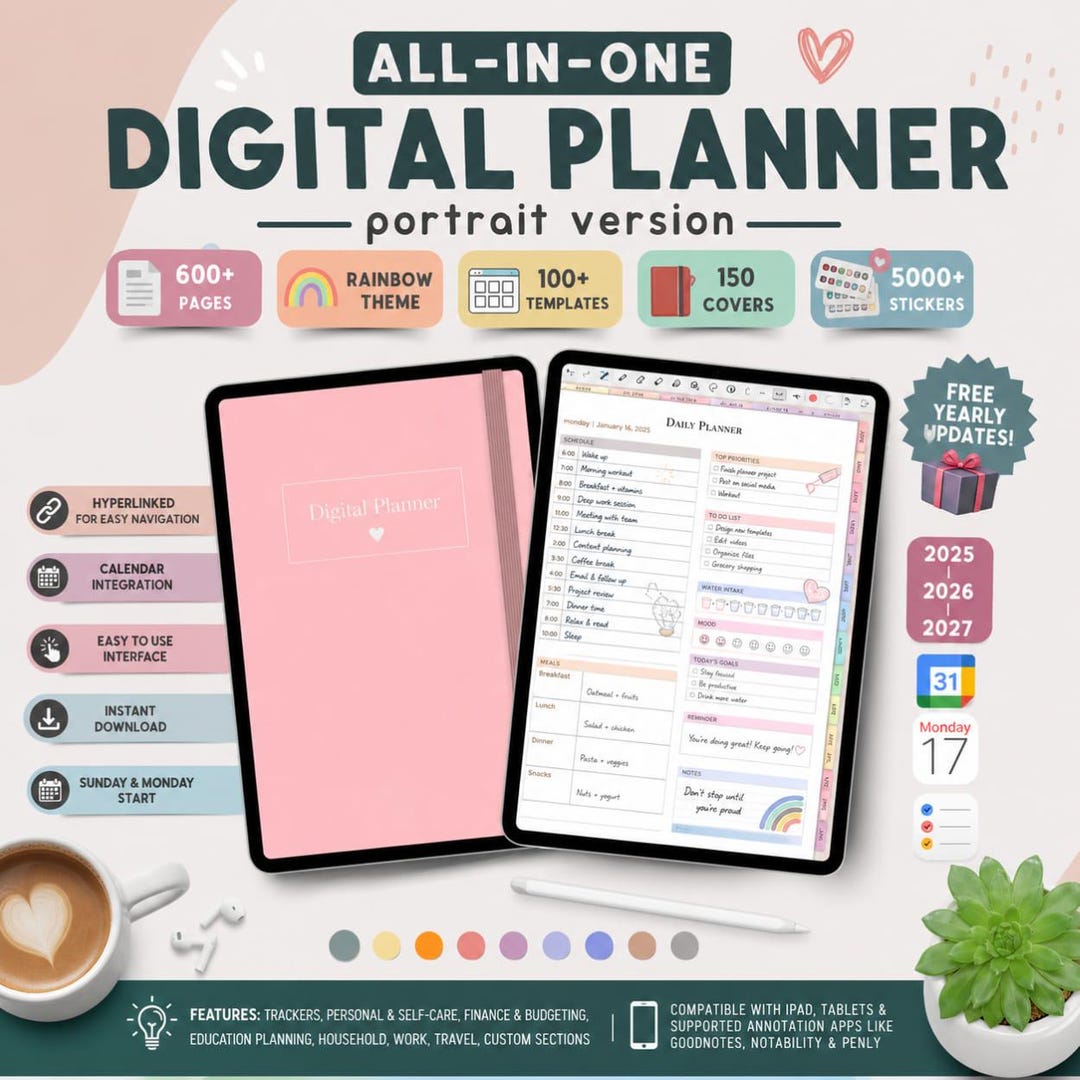 All in One Digital Planner (portrait) 2026 2027 2028 | Portrait ...
