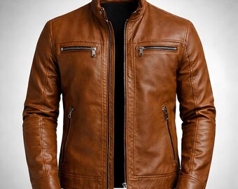 Men's Tan/Light Brown Leather Jacket – Vintage Style
