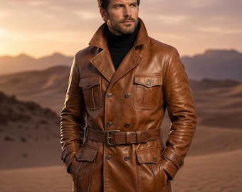 Men's Handmade Brown Leather Trench Coat | Winter Overcoat