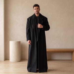 long black winter dress coat Handmade Black Wool Coat Vintage 50s Fit & Flare