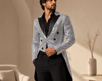 Casaco de smoking masculino com lantejoulas douradas: Blazer de baile de formatura com abotoamento duplo