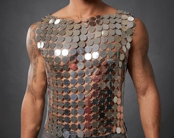 Men's Metallic Chainmail Tank Top: Punk Club Vest, Festival Stage Outfit