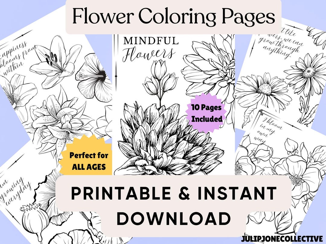 Mindful Flower Coloring Pages for Anxiety Relief, Printable Floral ...
