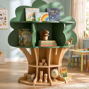 Tree Bookshelf for Kids Room, Wooden Montessori Bookcase, Nursery Tree Shelf Decor, Toddler Christmas Gift, Nature Green Kids Furniture