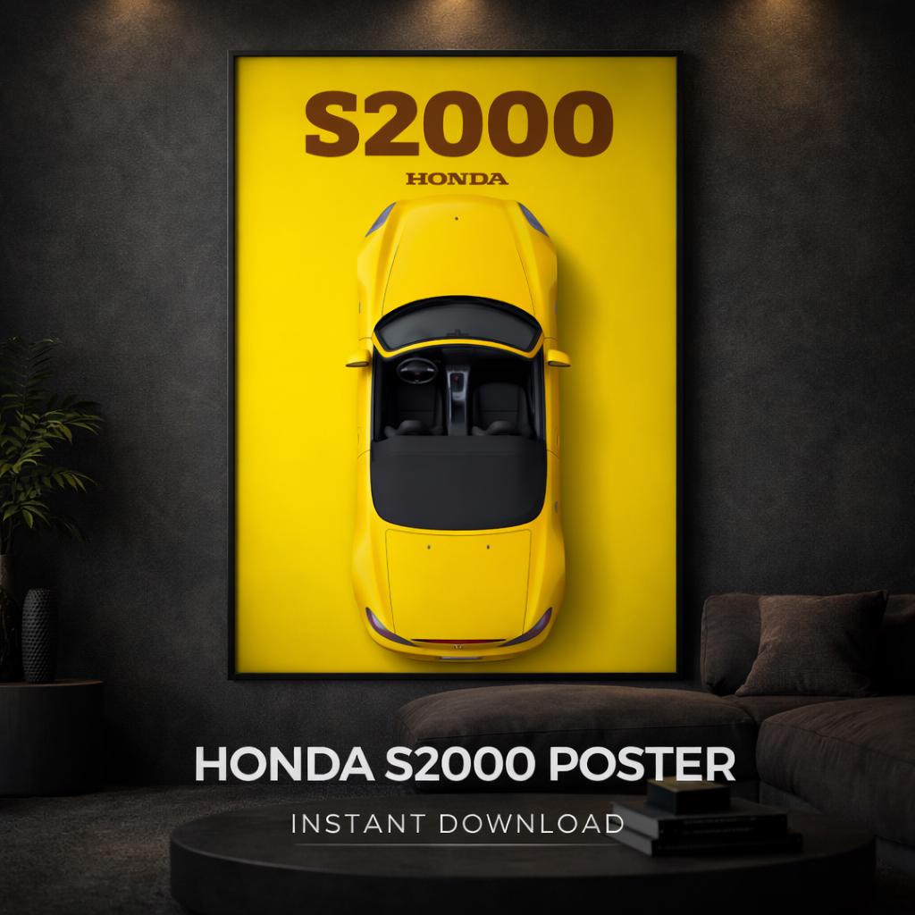 S2000 Poster Honda S2000 Poster | JDM Car Wall Art | Yellow S2000 Print | Japanese ...