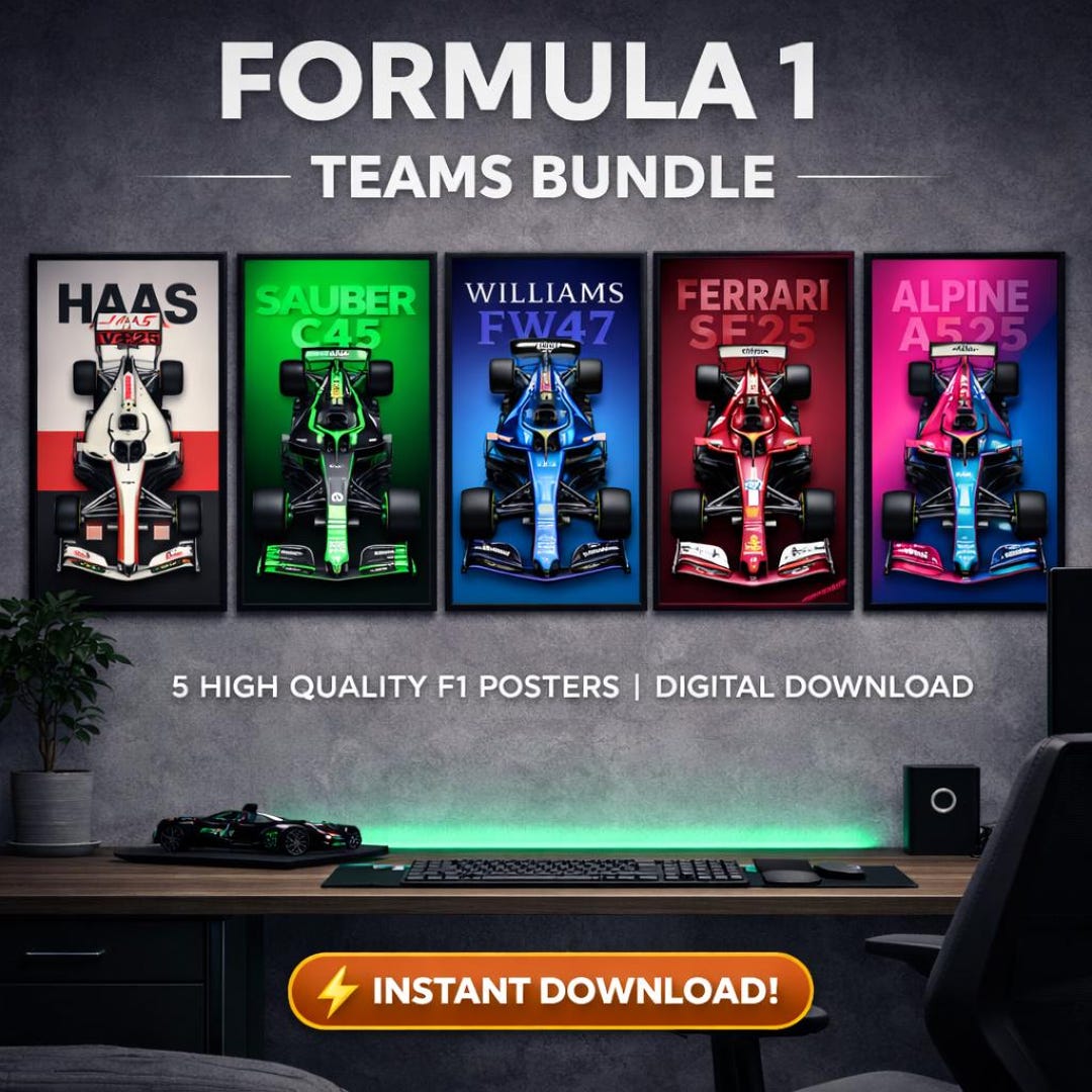 F1 Racing Team Poster Formula 1 Poster Bundle (5 Pack) | Haas Sauber Williams Ferrari Alpine ...