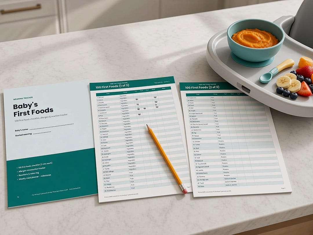 Baby First Foods Tracker Printable, 100 Foods Before 1 Checklist ...