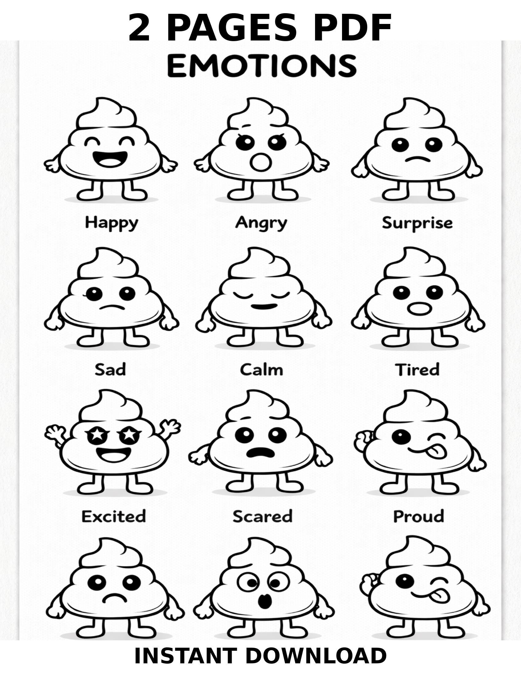 Poop Emotions Coloring Pages – Printable PDF – Kids Activity – 2 Pages ...