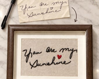 Custom Handwriting Embroidery, Personalized Handwriting Keepsake, Embroidered Gift, Anniversary Gift, Gift for Parents, Birthday Gift