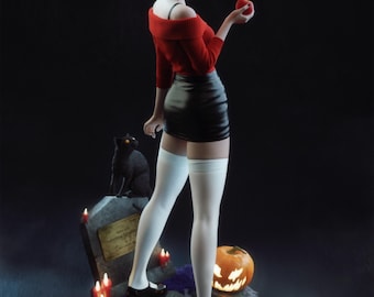 Sabrina Spellman 1/6 Resin Statue with Salem Cat | Gothic Witch Figure next to Grave | 16K DIY Garage Kit | Custom Hand Painted Dark Fantasy