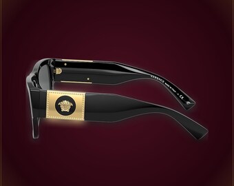 Vintage Versace VE4406 Bold Wide-Set Black Rectangular Sunglasses 90s 56mm