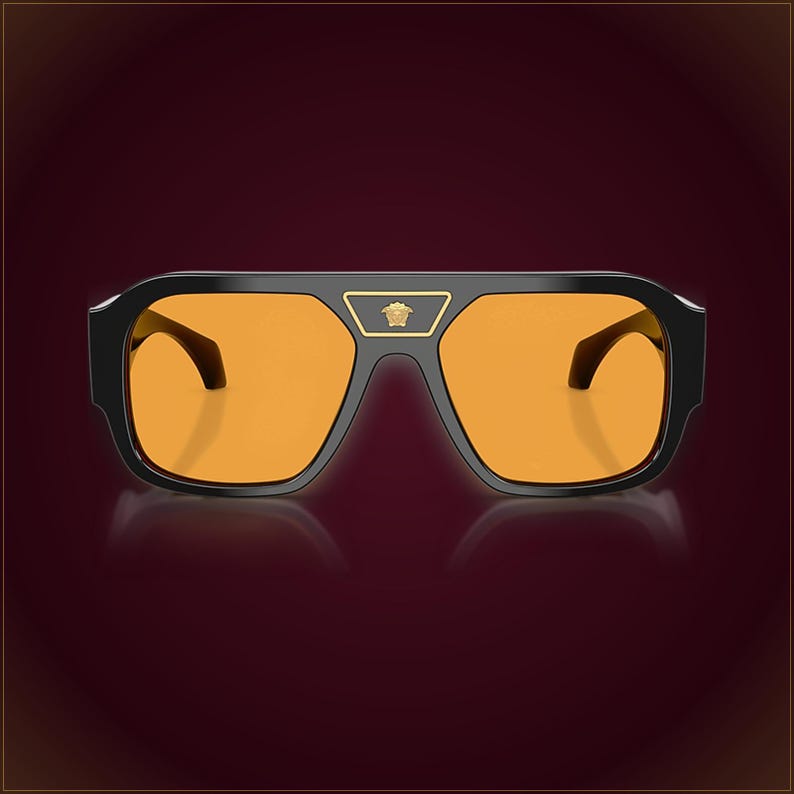 Vintage Versace VE4508U Single-Lens Shield Sunglasses Black Amber 90s Yellow Drippy Drip Drip Model Glasses image 2