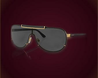 Vintage Versace MJ VE2140 Gold Wide-Teardrop Aviator Sunglasses Grey 90s PoP King Michael Jackson