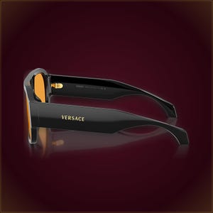Vintage Versace VE4508U Single-Lens Shield Sunglasses Black Amber 90s Yellow Drippy Drip Drip Model Glasses image 4