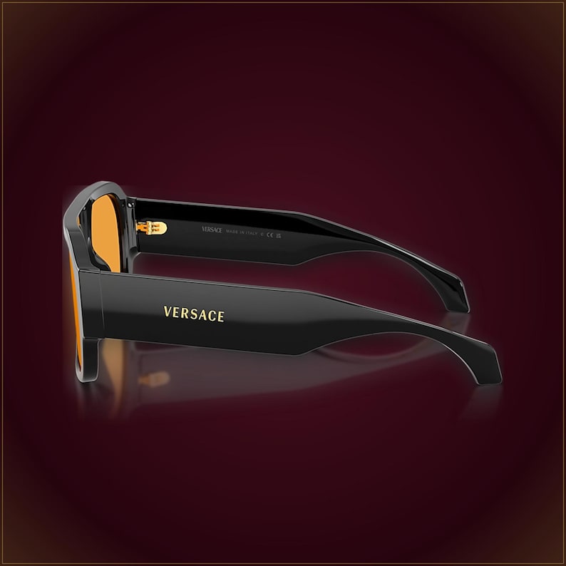 Vintage Versace VE4508U Single-Lens Shield Sunglasses Black Amber 90s Yellow Drippy Drip Drip Model Glasses image 4