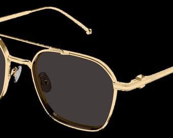 Vintage Cartier CT0618S Square Sunglasses Gold Grey 80s 53mm