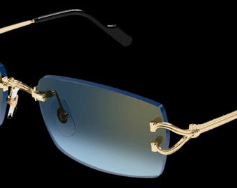 Vintage Cartier CT0550S Square Sunglasses Gold Blue 80s 56mm