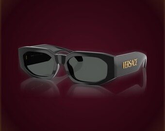 Vintage Versace VE4489U Black Classic-Proportion Rectangular Sunglasses 90s