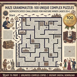 100 komplexe Labyrinth-Rätsel für Erwachsene, Gehirntraining-Buch (Digitaler Download)