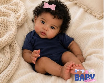 20 Inch African American Reborn Girl Doll with Rooted Curly Hair, Realistic Dark Skin Newborn Gift