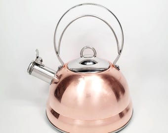 Bouilloire sifflante Palm Restaurant en cuivre et en acier inoxydable de 8 tasses compatible avec 5 types de brûleurs