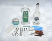 Vintage Vanity Lot Laco Shampoo Camille Bay Rum Glass Bottles-Aqua Cream Jar-Nail Care Germany Austria -C