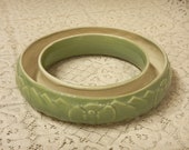 Beauceware Ceramic Posy Pansy Ring Flower Frog Green