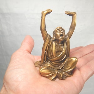 220g Solid Brass Buddha Sitting Crossed Legs Raised Arms Arhat Arahant Elder Bodhisattva 3&quot; X 2.5&quot; X 2.5&quot; -7