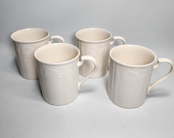 4 tazas Mikasa South Hampton de 414 ml (14 oz) de porcelana blanca marfil con diseño de concha marina