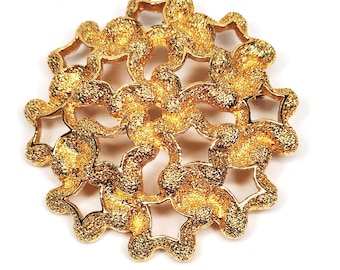 Monet Abstract Star Cluster Celestial Gold Tone Domed Brooch 2"