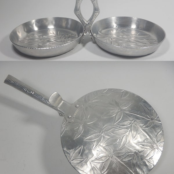 2pcs Everlast Forged Hammered Aluminum Embossed Bamboo Design Silent Butler, Double Snack Server