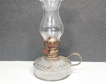 Small Clear Swirl & Ribbed Glass Finger Oil Lamp 6" High