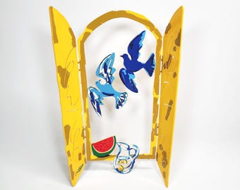 David Gerstein Metal Pop Art Open Window Sculpture Melon Lemonade Doves
