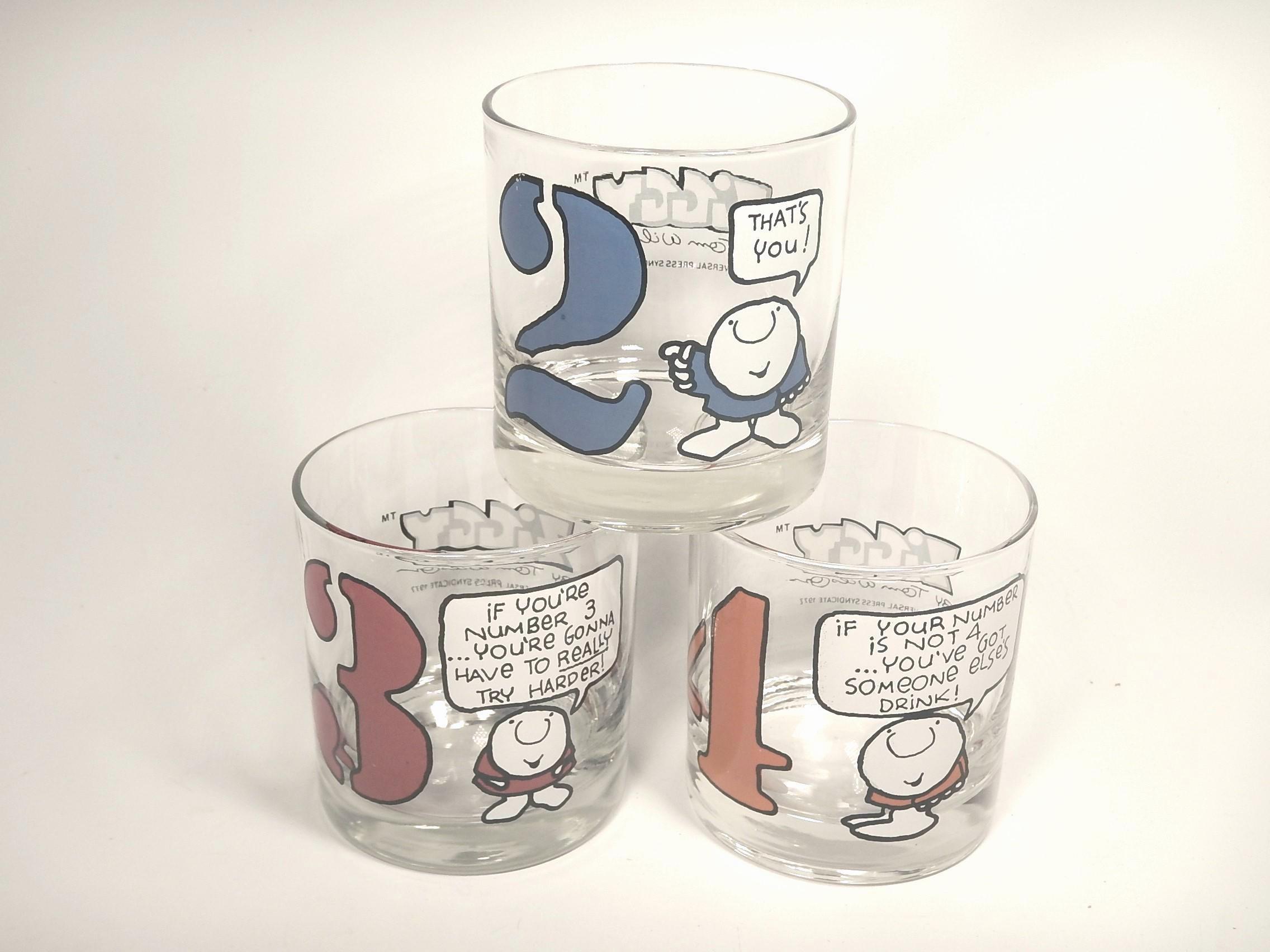 ZIGGY ORDER-MADE 15 NUMBERS SELECTIONジギー 3 Ziggy Number Glasses #2, #3, #4 Lowball 8oz Tumblers 1977